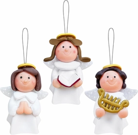 KPCB Angel Ornaments for Christmas Tree Set of 3 - Hanging Christmas Angel Decor with Glitter Wings Holding Harp and Book - Holiday Home Decor for Christmas Trees, Garlands, Tabletop