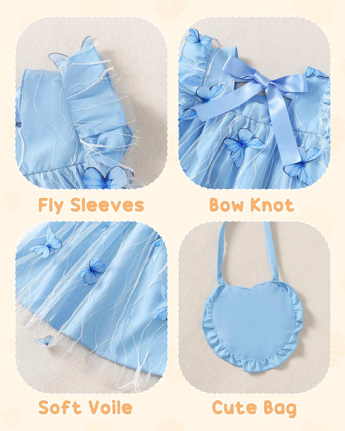 Kucnuzki Baby Girl Clothes Toddler Girls Summer Fairy Tulle Dress Ruffle Fly Sleeve Casual Sundress Cute Outfit for Kids