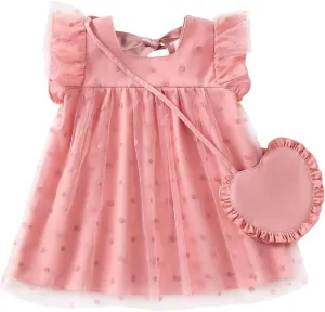 Kucnuzki Baby Girl Clothes Toddler Girls Summer Fairy Tulle Dress Ruffle Fly Sleeve Casual Sundress Cute Outfit for Kids