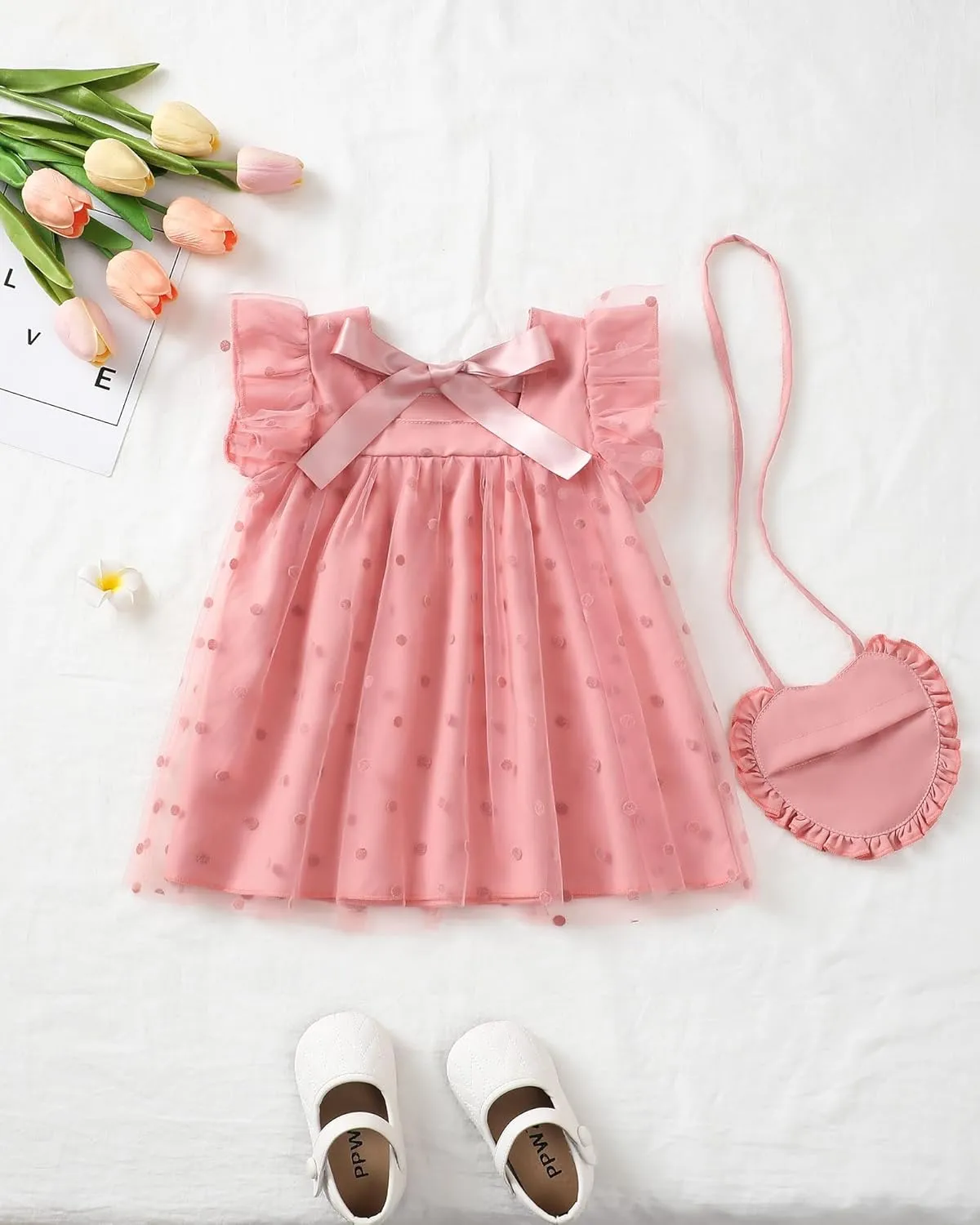 Kucnuzki Baby Girl Clothes Toddler Girls Summer Fairy Tulle Dress Ruffle Fly Sleeve Casual Sundress Cute Outfit for Kids