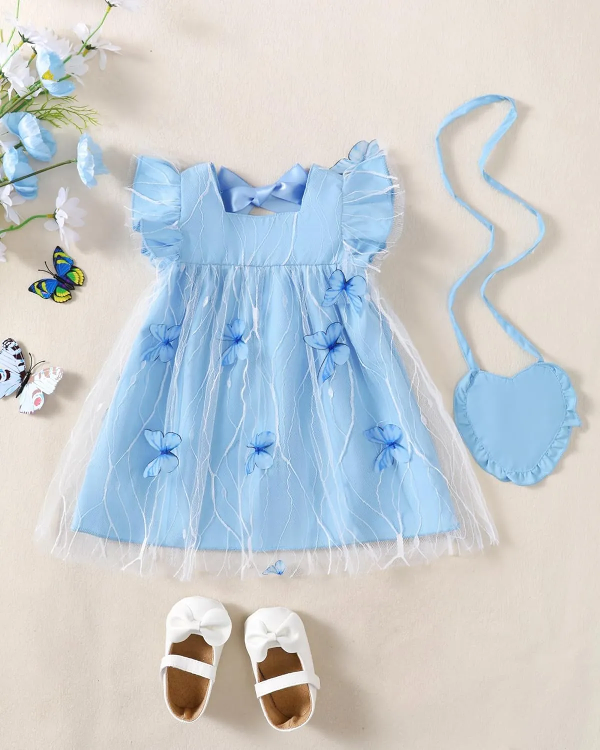 Kucnuzki Baby Girl Clothes Toddler Girls Summer Fairy Tulle Dress Ruffle Fly Sleeve Casual Sundress Cute Outfit for Kids