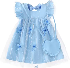 Kucnuzki Baby Girl Clothes Toddler Girls Summer Fairy Tulle Dress Ruffle Fly Sleeve Casual Sundress Cute Outfit for Kids