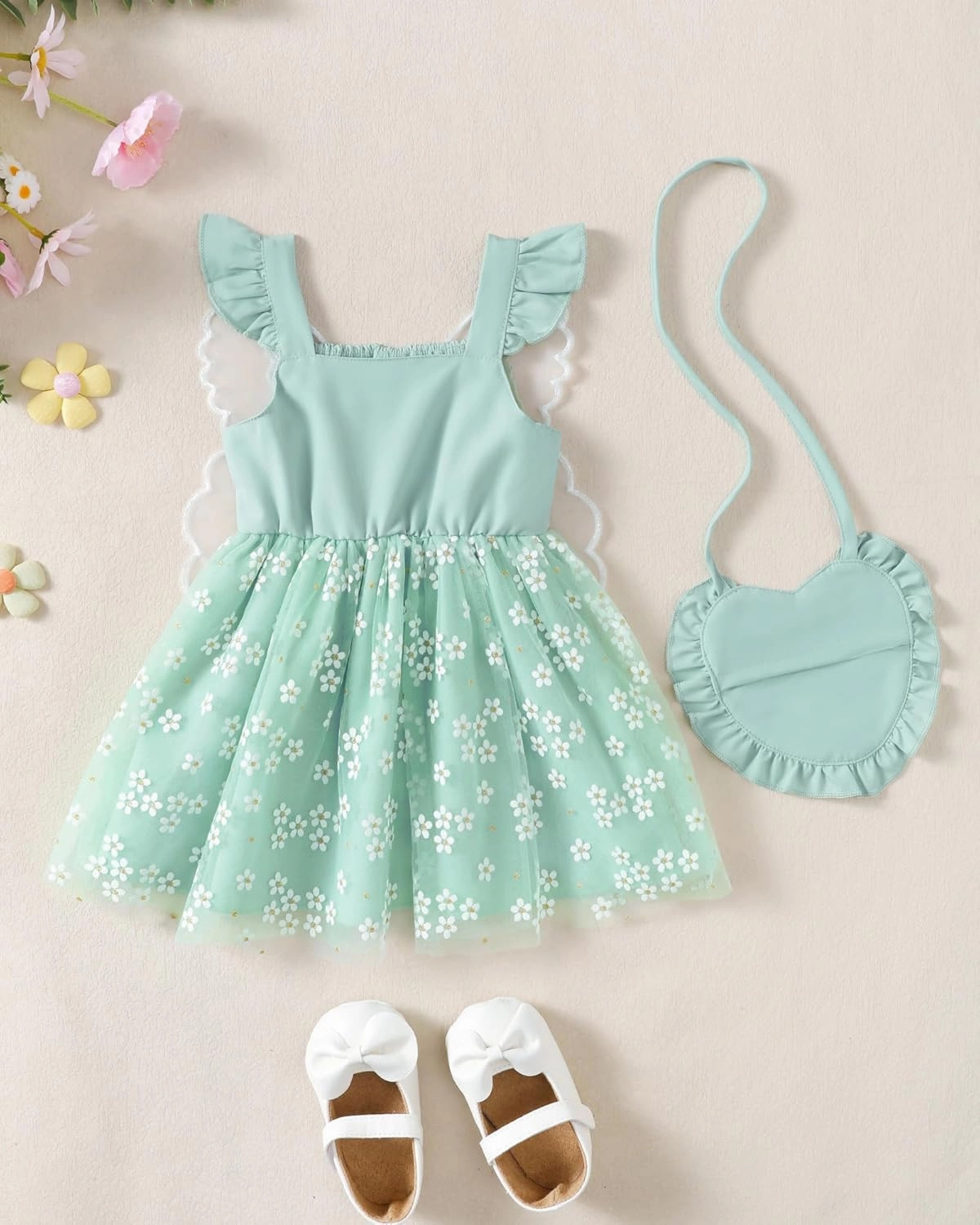 Kucnuzki Baby Girl Clothes Toddler Girls Summer Fairy Tulle Dress Ruffle Fly Sleeve Casual Sundress Cute Outfit for Kids