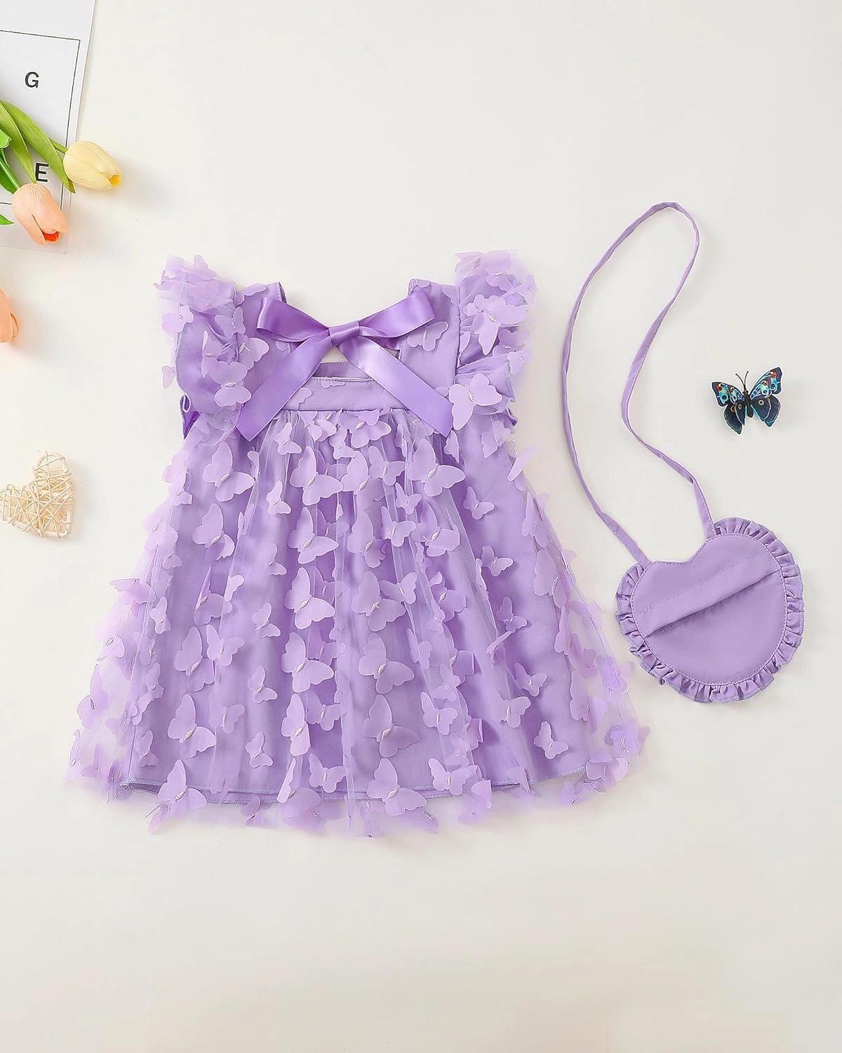 Kucnuzki Baby Girl Clothes Toddler Girls Summer Fairy Tulle Dress Ruffle Fly Sleeve Casual Sundress Cute Outfit for Kids