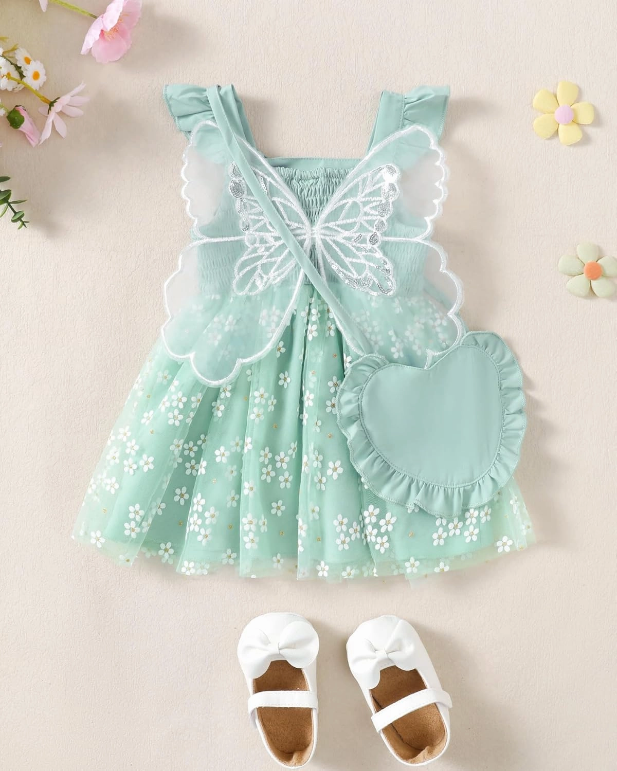 Kucnuzki Baby Girl Clothes Toddler Girls Summer Fairy Tulle Dress Ruffle Fly Sleeve Casual Sundress Cute Outfit for Kids