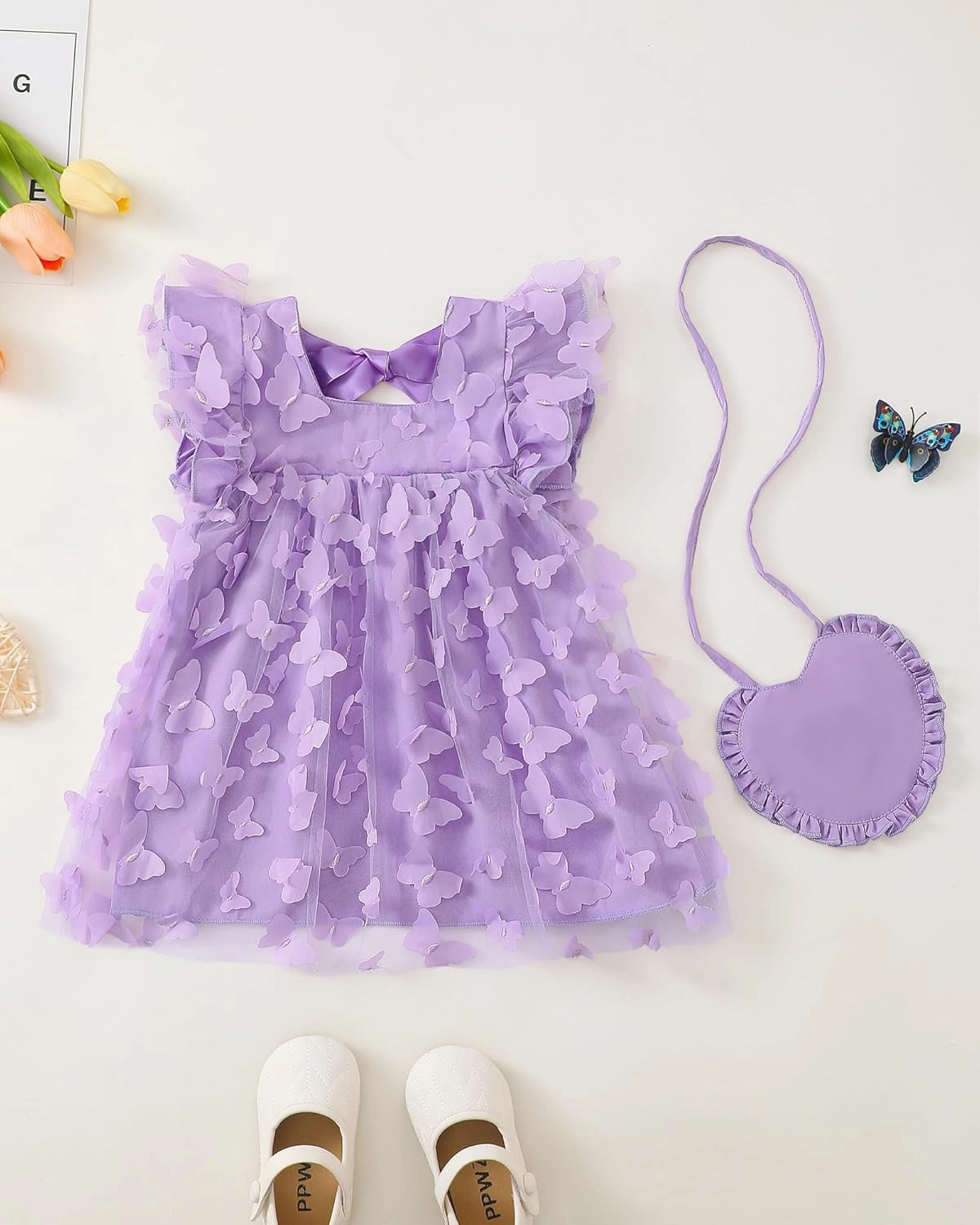 Kucnuzki Baby Girl Clothes Toddler Girls Summer Fairy Tulle Dress Ruffle Fly Sleeve Casual Sundress Cute Outfit for Kids