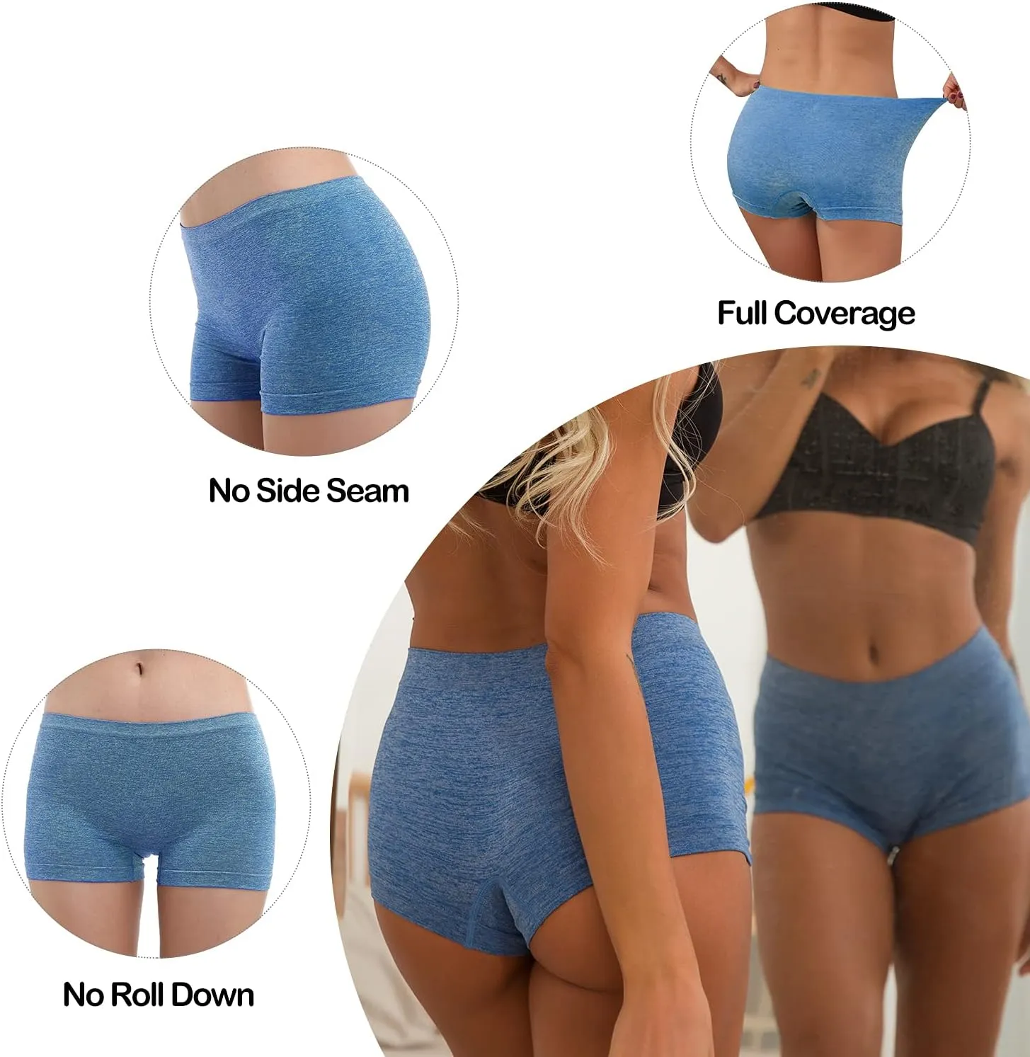 LALESTE Women's Boyshort Underwear Full Coverage Seamless Panties Soft Stretch Boxer Briefs 5 Packs