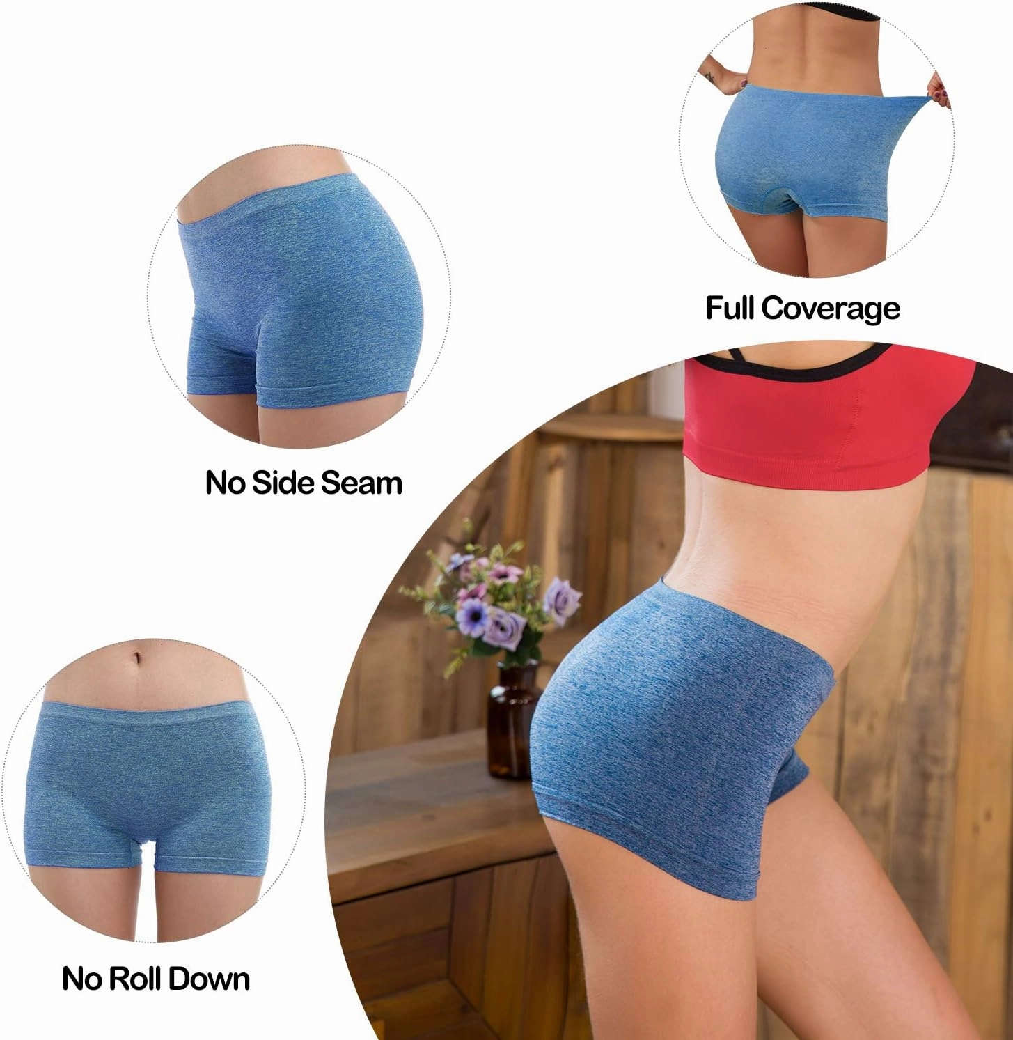 LALESTE Women's Boyshort Underwear Full Coverage Seamless Panties Soft Stretch Boxer Briefs 5 Packs