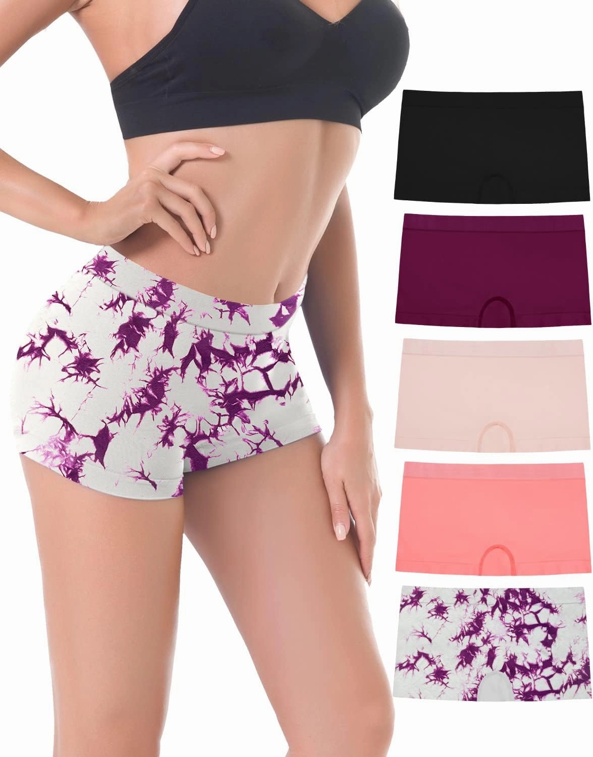 LALESTE Women's Boyshort Underwear Full Coverage Seamless Panties Soft Stretch Boxer Briefs 5 Packs