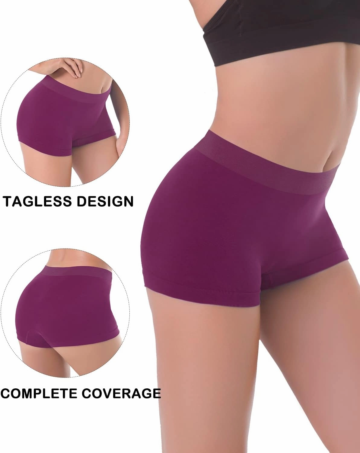 LALESTE Women's Boyshort Underwear Full Coverage Seamless Panties Soft Stretch Boxer Briefs 5 Packs