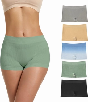 LALESTE Women's Boyshort Underwear Full Coverage Seamless Panties Soft Stretch Boxer Briefs 5 Packs