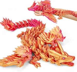 Large 3D Printed Dragon with Wings- Articulated Crystal Dragon Toys 18 inch, Big 3D Printed Animals ADHD Fidget Toy Gifts for Desk Decor, Perfect Desk Pet for Animal Collectors