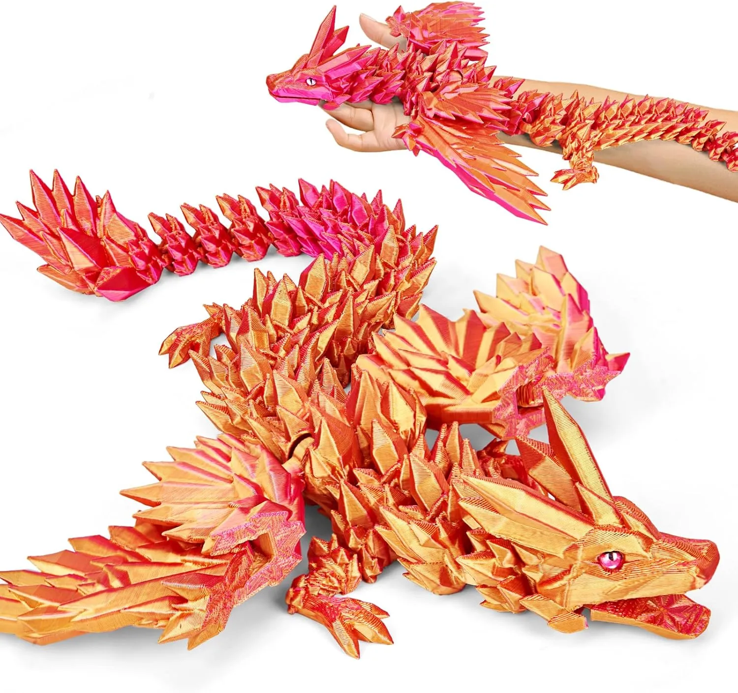 Large 3D Printed Dragon with Wings- Articulated Crystal Dragon Toys 18 inch, Big 3D Printed Animals ADHD Fidget Toy Gifts for Desk Decor, Perfect Desk Pet for Animal Collectors