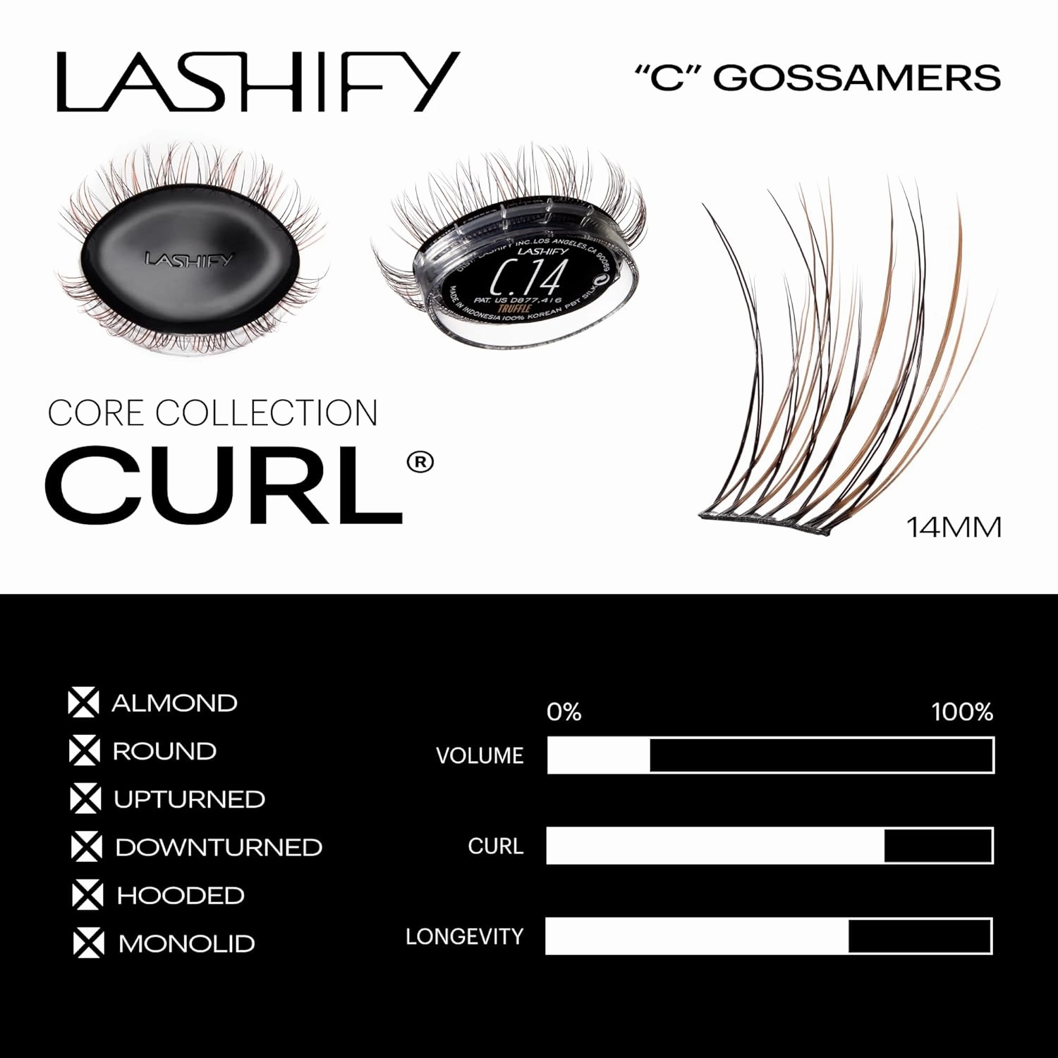 Lashify Curl 14mm Gossamer Eyelash Extensions Refill, Truffle Color, DIY False Lashes for a Natural Look