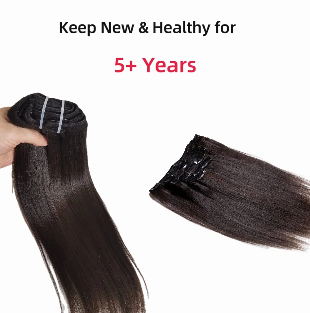 Last 5 Years Raw Natural Light Yaki Relaxed Straight Clip In Lift 613 Real One Donor Straight Virgin Human Hair Extensions Clip Ins Weft Extension For Black Women (yaki 20in, Natural Brown)