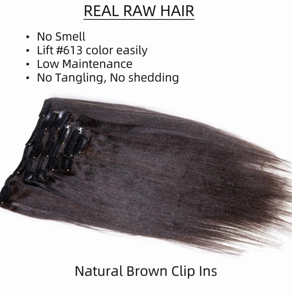 Last 5 Years Raw Natural Light Yaki Relaxed Straight Clip In Lift 613 Real One Donor Straight Virgin Human Hair Extensions Clip Ins Weft Extension For Black Women (yaki 20in, Natural Brown)