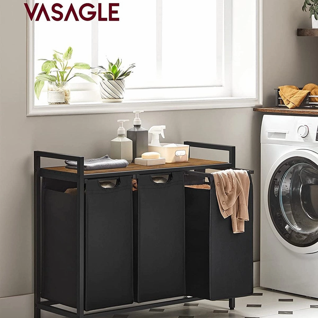 Laundry Hamper with 3 Bags - Rustic Brown and Black