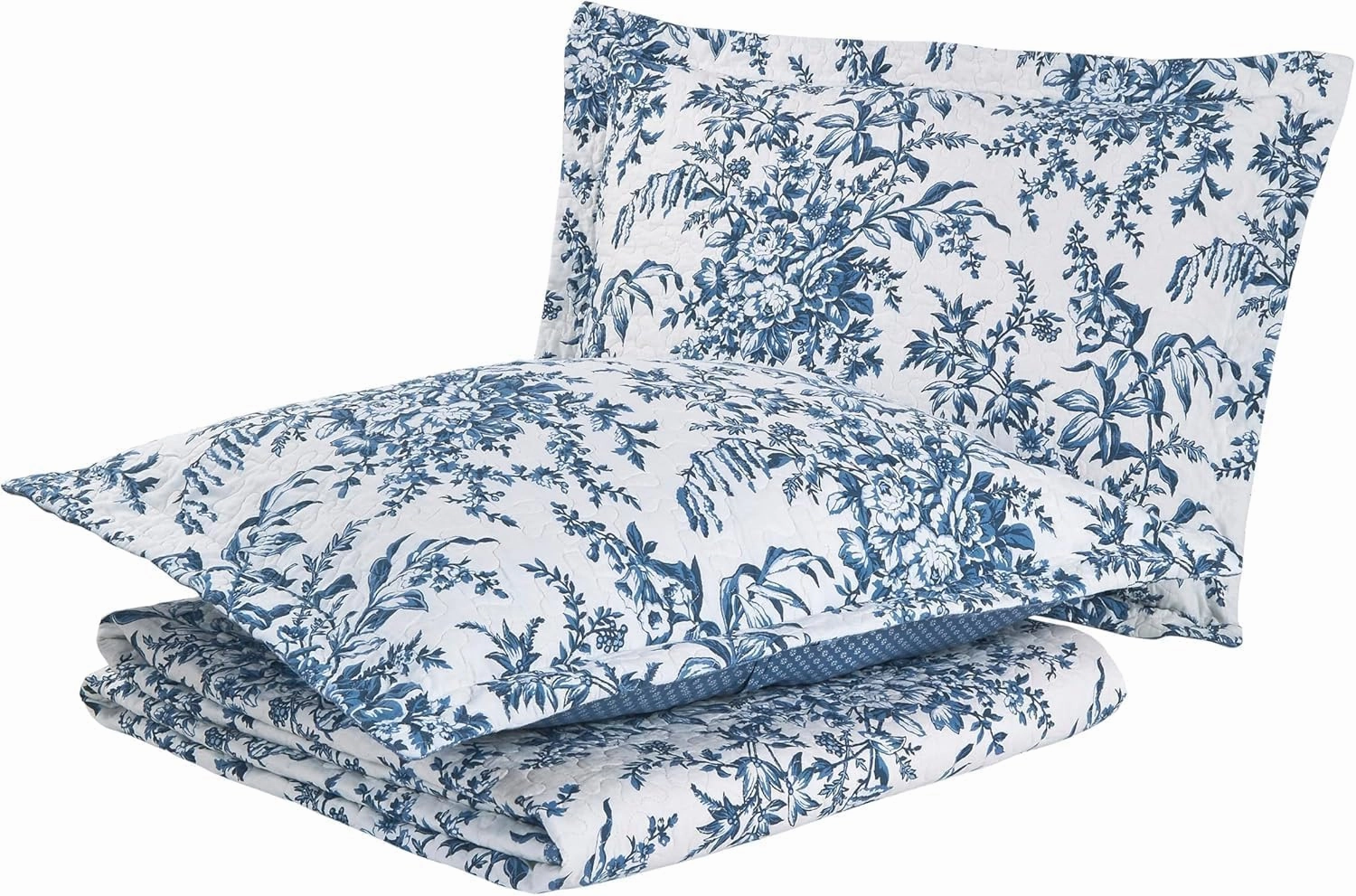 Laura Ashley - King Quilt Set, Reversible Cotton Bedding with Matching Shams, Home Decor for All Seasons (Bedford Delft Blue, King)