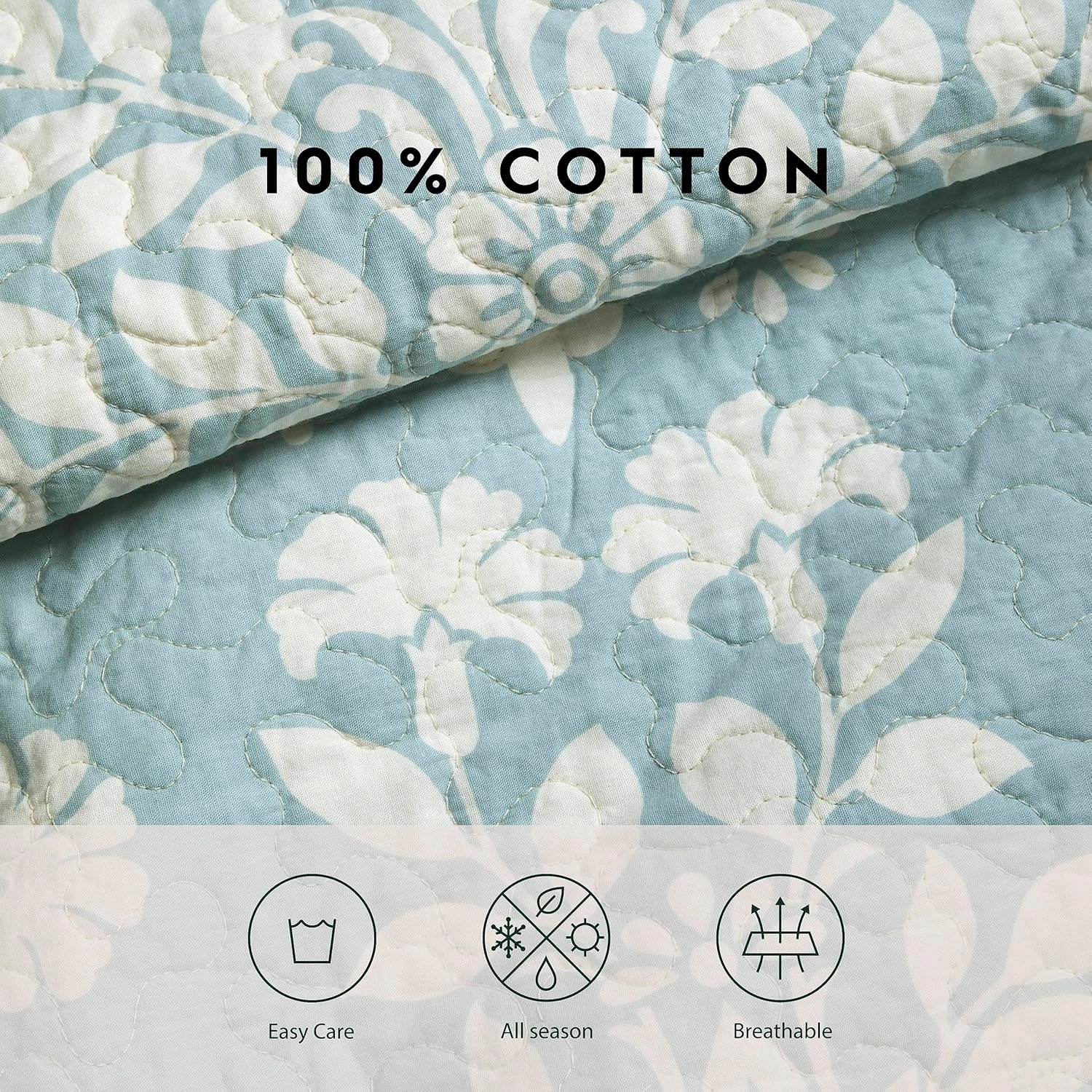 Laura Ashley - Queen Quilt Set, Reversible Cotton Bedding with Matching Shams, Home Decor for All Seasons (Rowland Blue, Queen)