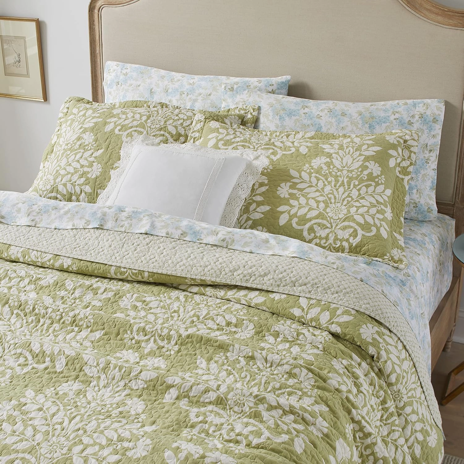 Laura Ashley - Queen Quilt Set, Reversible Cotton Bedding with Matching Shams, Home Decor for All Seasons (Rowland Sage, Queen)