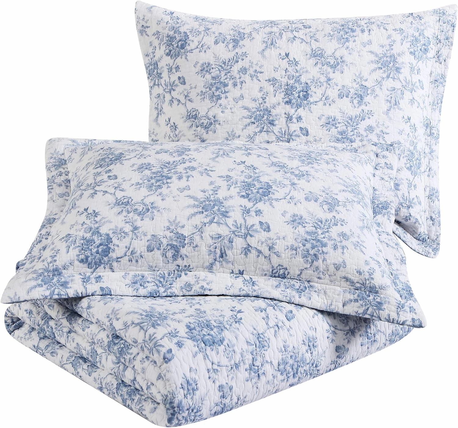 Laura Ashley Home - Full/Queen Quilt Set, Reversible Floral Cotton Bedding with Matching Shams, Home Decor for All Seasons (Walled Garden Blue, Full/Queen)
