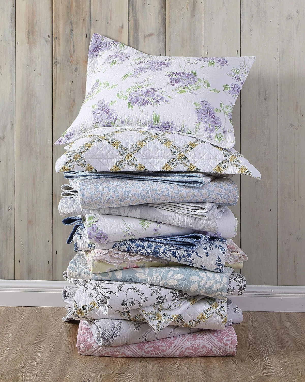 Laura Ashley Home - Full/Queen Quilt Set, Reversible Floral Cotton Bedding with Matching Shams, Home Decor for All Seasons (Walled Garden Blue, Full/Queen)