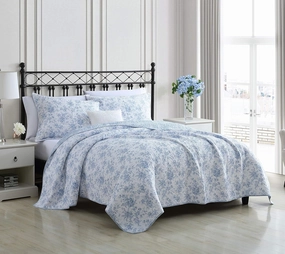 Laura Ashley Home - Full/Queen Quilt Set, Reversible Floral Cotton Bedding with Matching Shams, Home Decor for All Seasons (Walled Garden Blue, Full/Queen)