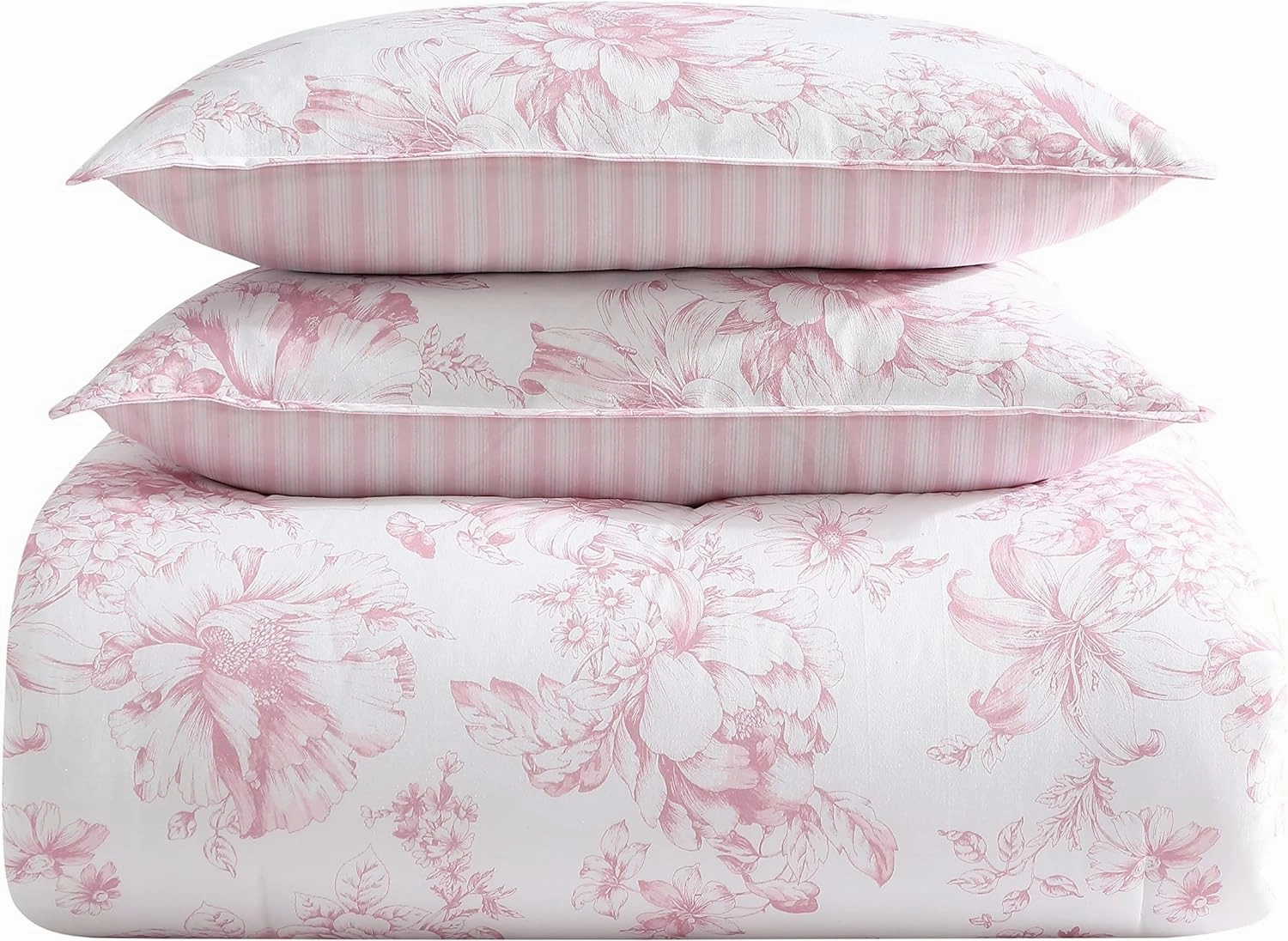 Laura Ashley- King Comforter Set, Reversible Cotton Bedding with Matching Sham(s), Dorm Essentials (Delphine Mauve Pink, King)