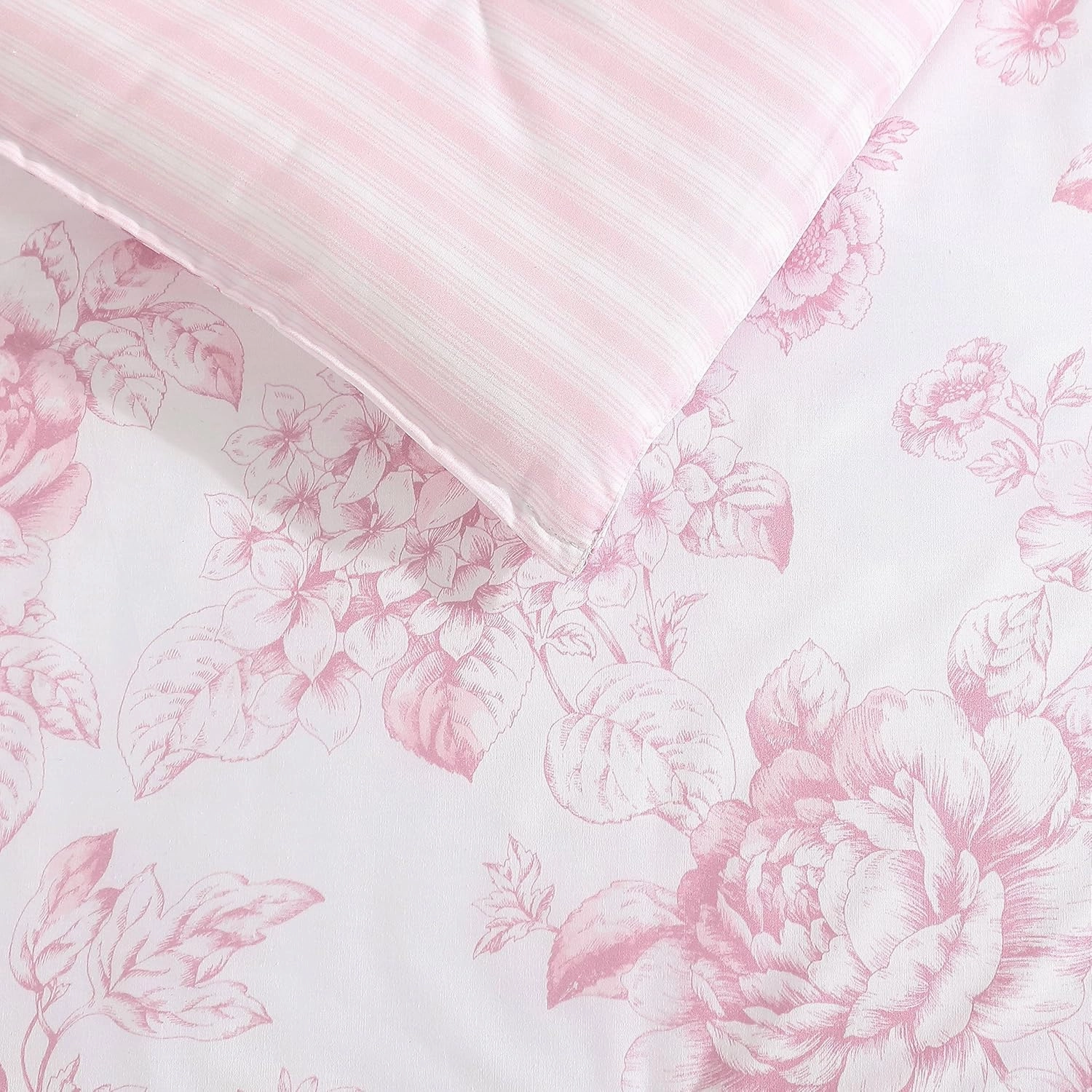 Laura Ashley- King Comforter Set, Reversible Cotton Bedding with Matching Sham(s), Dorm Essentials (Delphine Mauve Pink, King)