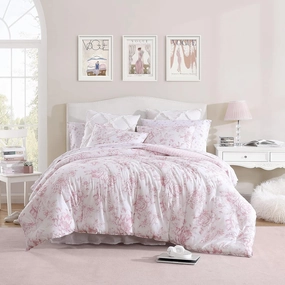 Laura Ashley- King Comforter Set, Reversible Cotton Bedding with Matching Sham(s), Dorm Essentials (Delphine Mauve Pink, King)