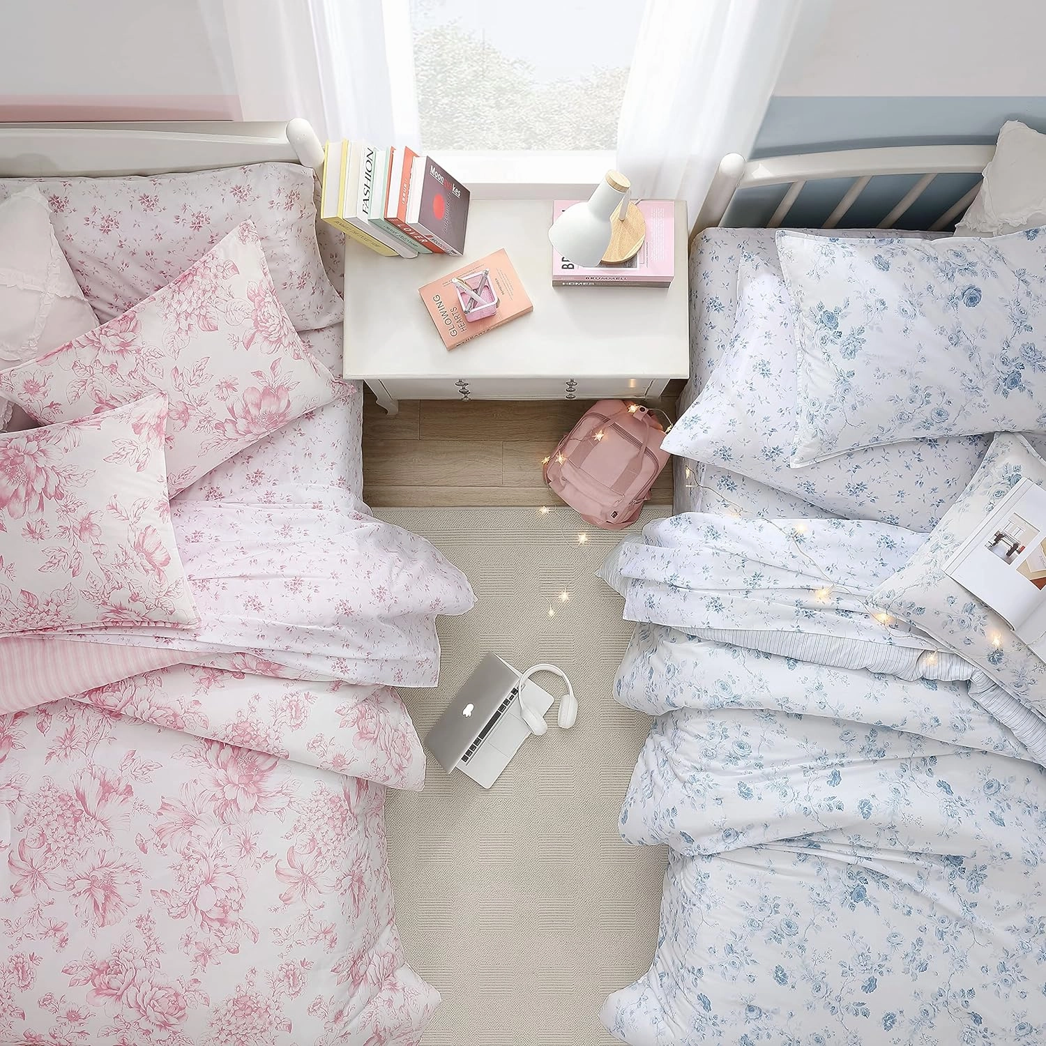 Laura Ashley- King Comforter Set, Reversible Cotton Bedding with Matching Sham(s), Dorm Essentials (Delphine Mauve Pink, King)