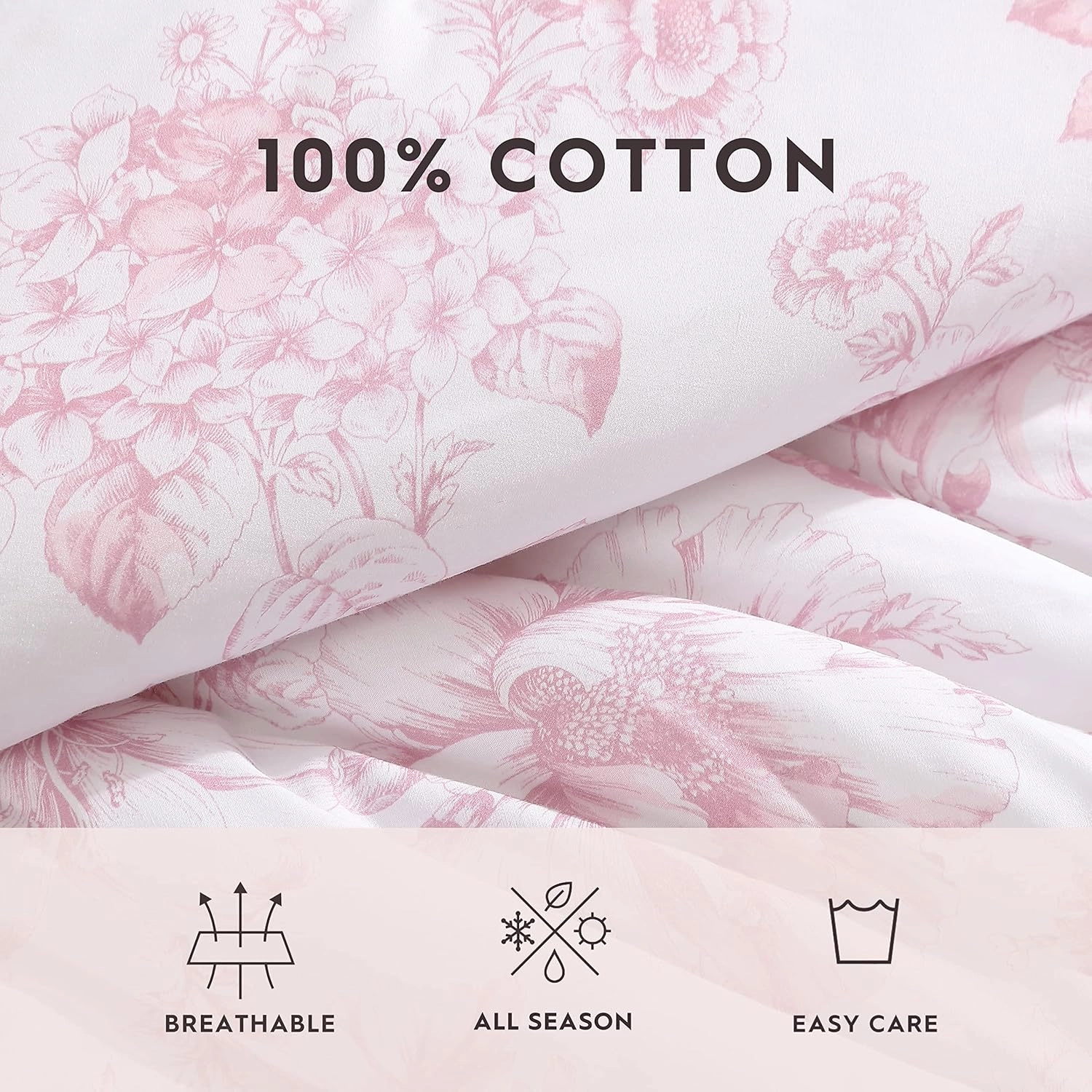 Laura Ashley- King Comforter Set, Reversible Cotton Bedding with Matching Sham(s), Dorm Essentials (Delphine Mauve Pink, King)