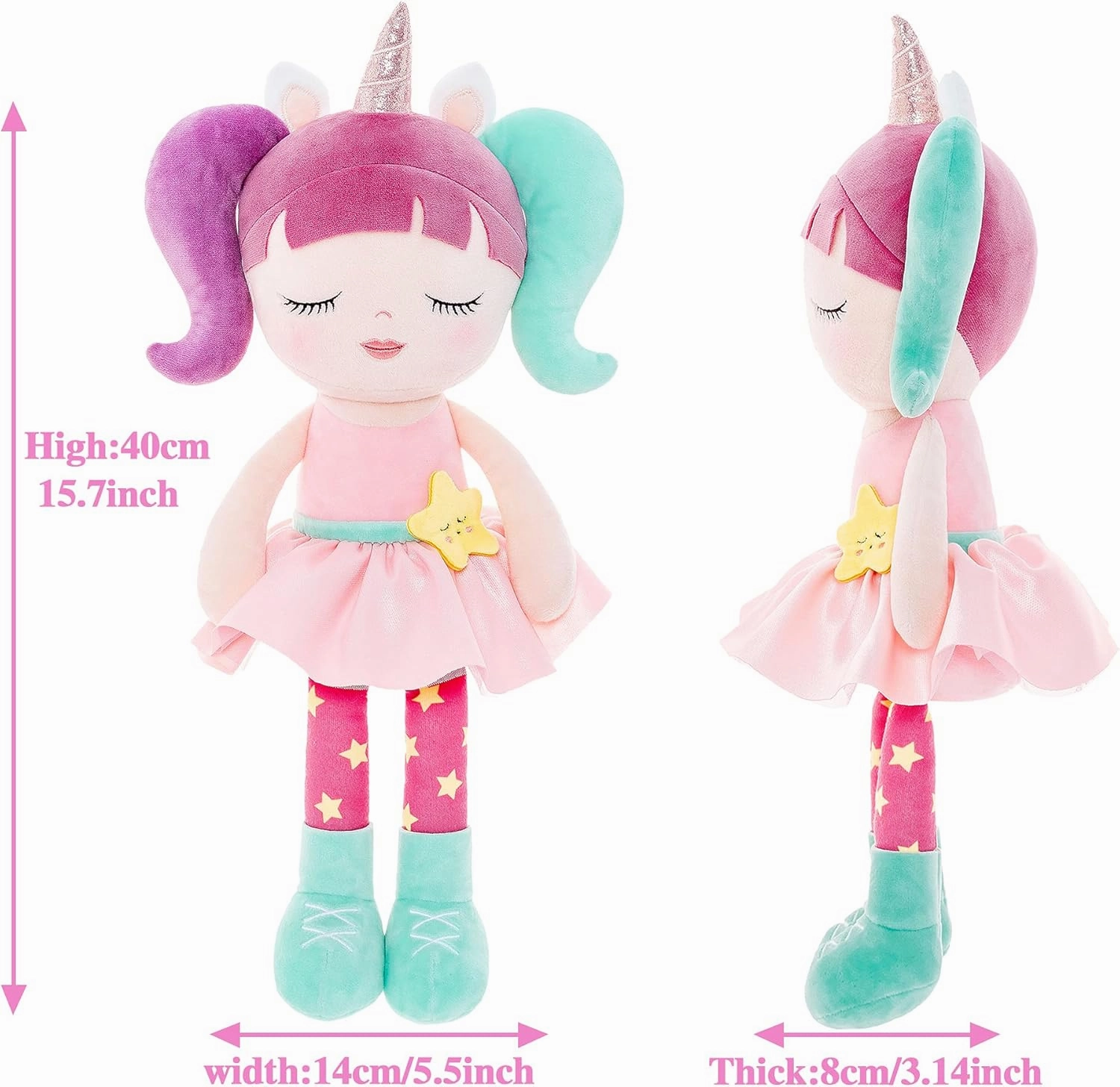 Lazada Unicorn Rag Girl Dolls Baby Gifts Soft Plush Doll Purple and Green 16"
