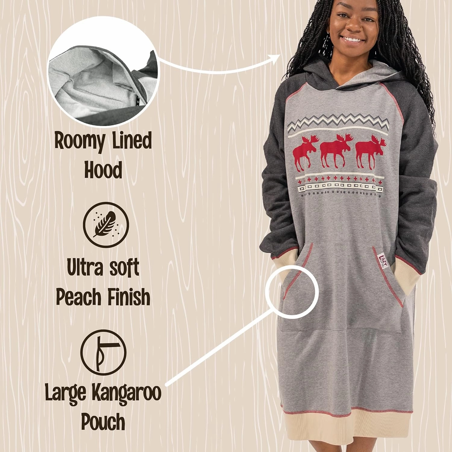 Lazy One Oversized Hoodie Sweatshirt, Comfortable Sleepwear, Sweater Dress for Women