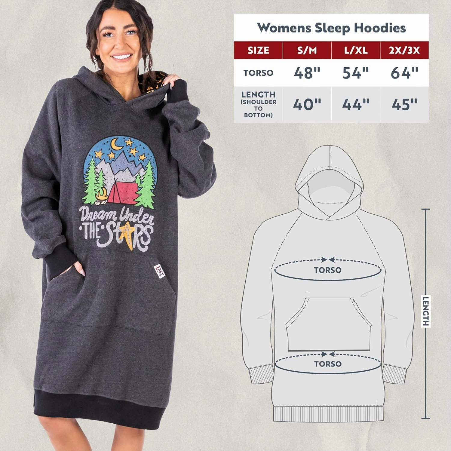Lazy One Oversized Hoodie Sweatshirt, Comfortable Sleepwear, Sweater Dress for Women