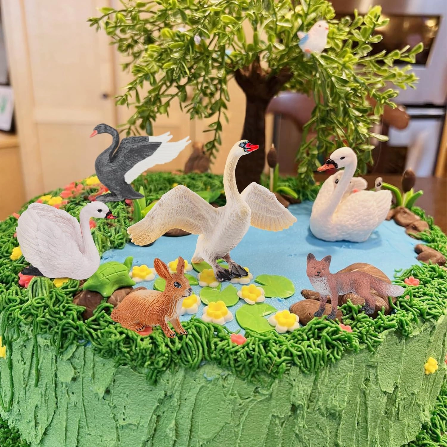 LC JoyCre 5PCS Swan Figurine Black Swan Figure Goose Toy Swan Toy Rabbit Fox Animal Figure for Toddlers Preschool Animals Figures Eduactional Project Diorama Model Toy for Kids 3 4 5 6