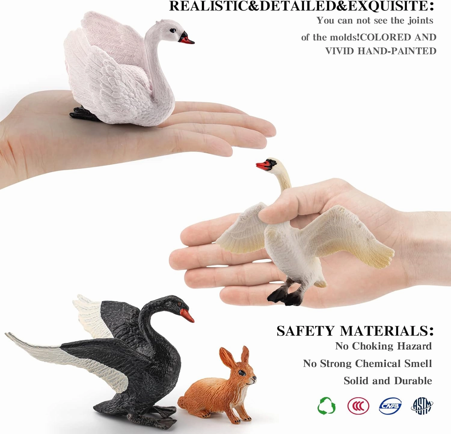 LC JoyCre 5PCS Swan Figurine Black Swan Figure Goose Toy Swan Toy Rabbit Fox Animal Figure for Toddlers Preschool Animals Figures Eduactional Project Diorama Model Toy for Kids 3 4 5 6
