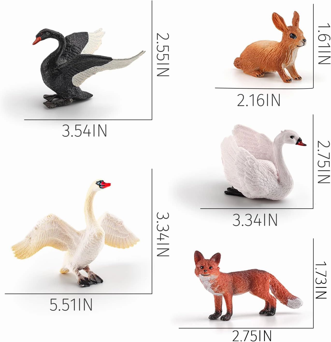 LC JoyCre 5PCS Swan Figurine Black Swan Figure Goose Toy Swan Toy Rabbit Fox Animal Figure for Toddlers Preschool Animals Figures Eduactional Project Diorama Model Toy for Kids 3 4 5 6