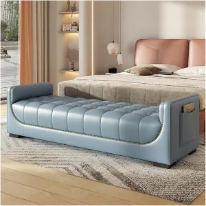Leather Ottoman Bed End Bench for Bedroom, Upholstered Bed End Bench, Modern Entrance Shoe Bench with Arms and Storage Pockets, Living Room Bench, Room Bench