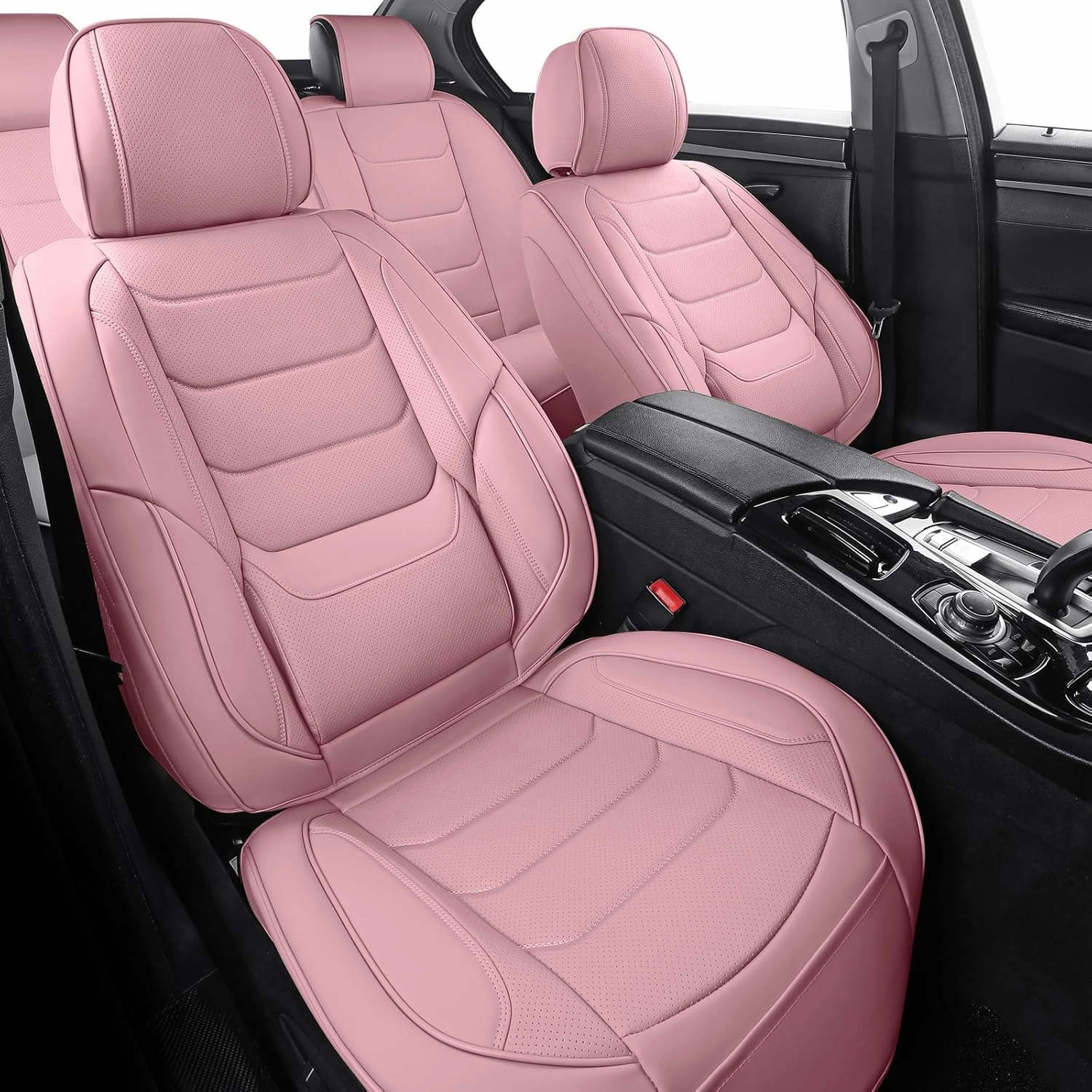 Leather Car Seat Covers Full Set Breathable Automotive Seat Covers Waterproof Seat Protectors Universal Fit for Most Automotive Cars SUV Trucks(Pink, Full Set)