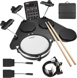 LEKATO Electronic Drum Set, Portable Electric Drum Set for Beginner with Quiet Mesh Snare Drum Pads, 220  Sounds, USB MIDI, 2 Switch Pedal, Electric Drum Kit with Sticks, Travel Bag