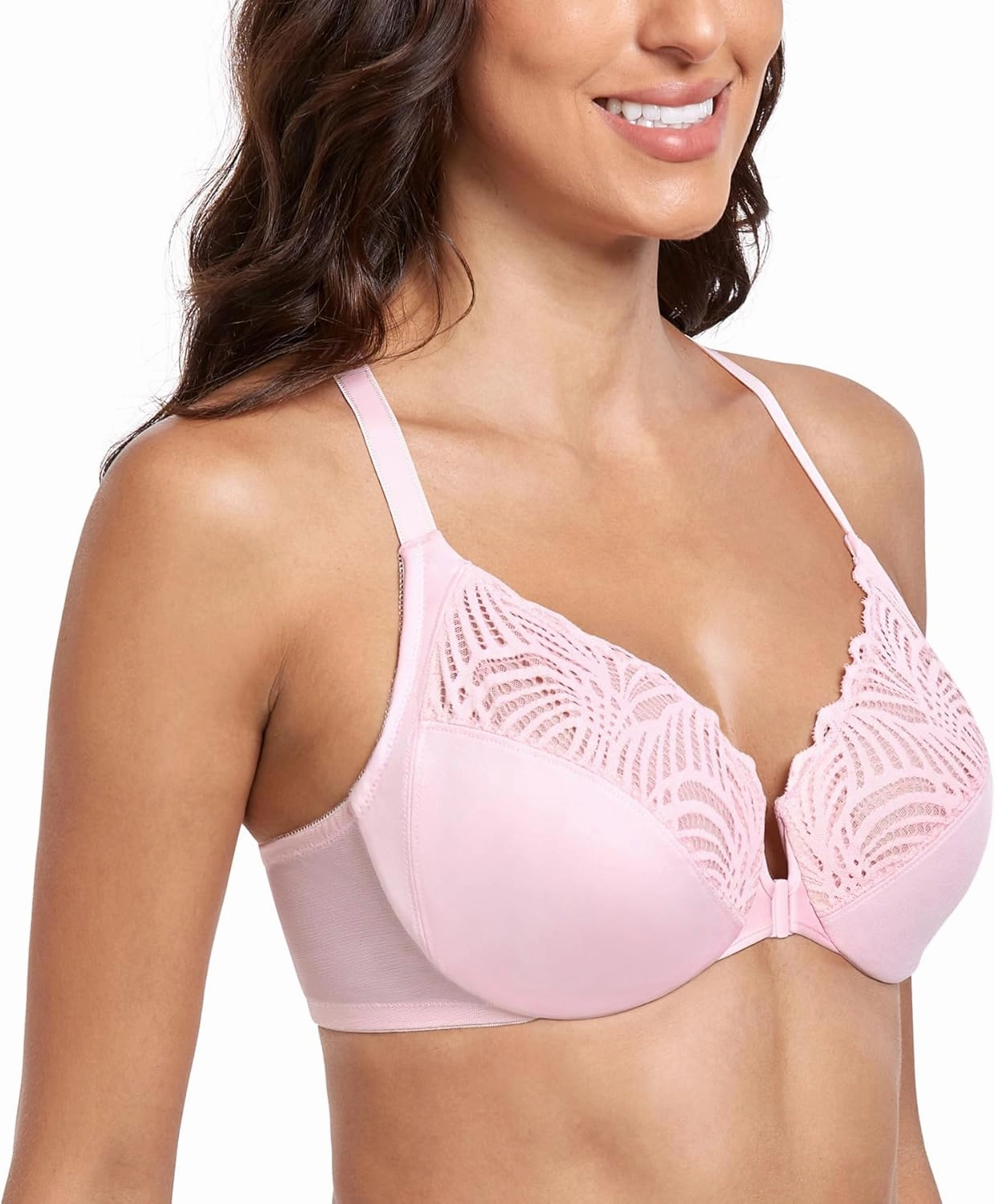 Lemorosy Women’s Full Figure Plus Size Unpadded Front Closure Lace Racerback Underwire Everyday Bra