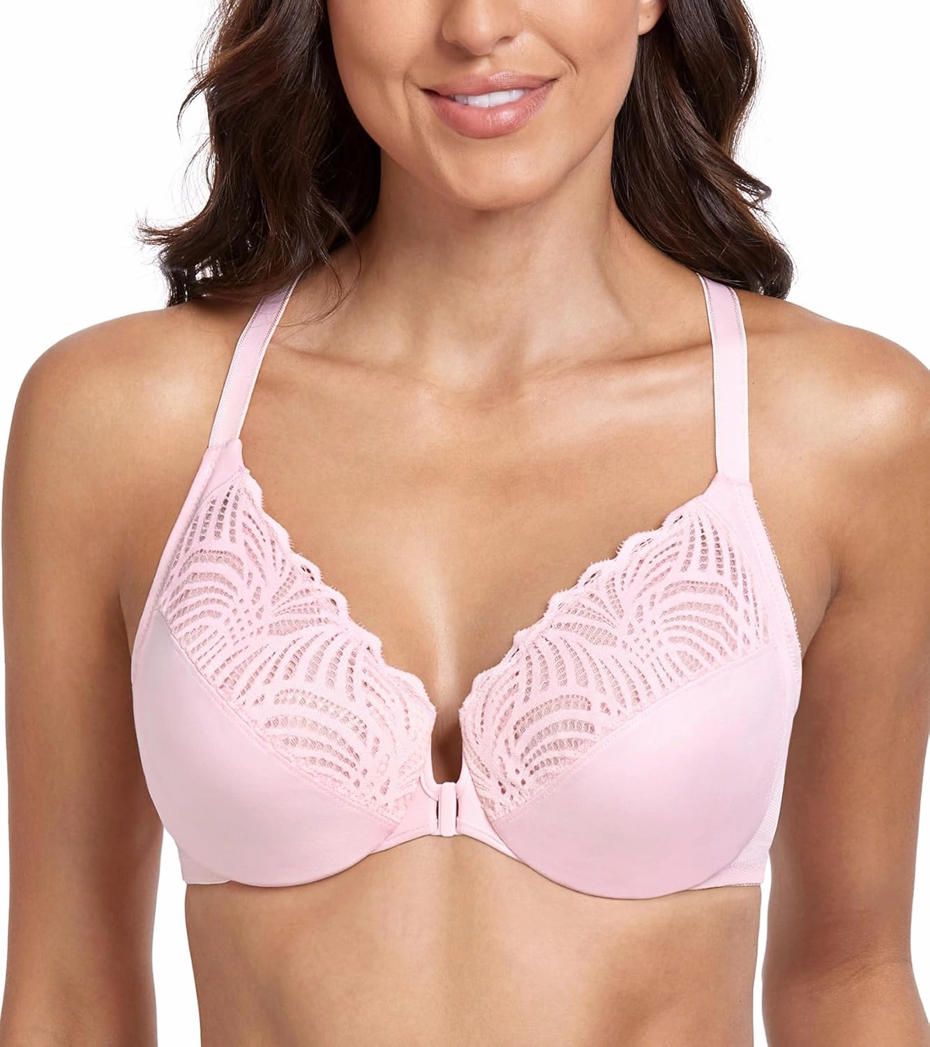 Lemorosy Women’s Full Figure Plus Size Unpadded Front Closure Lace Racerback Underwire Everyday Bra