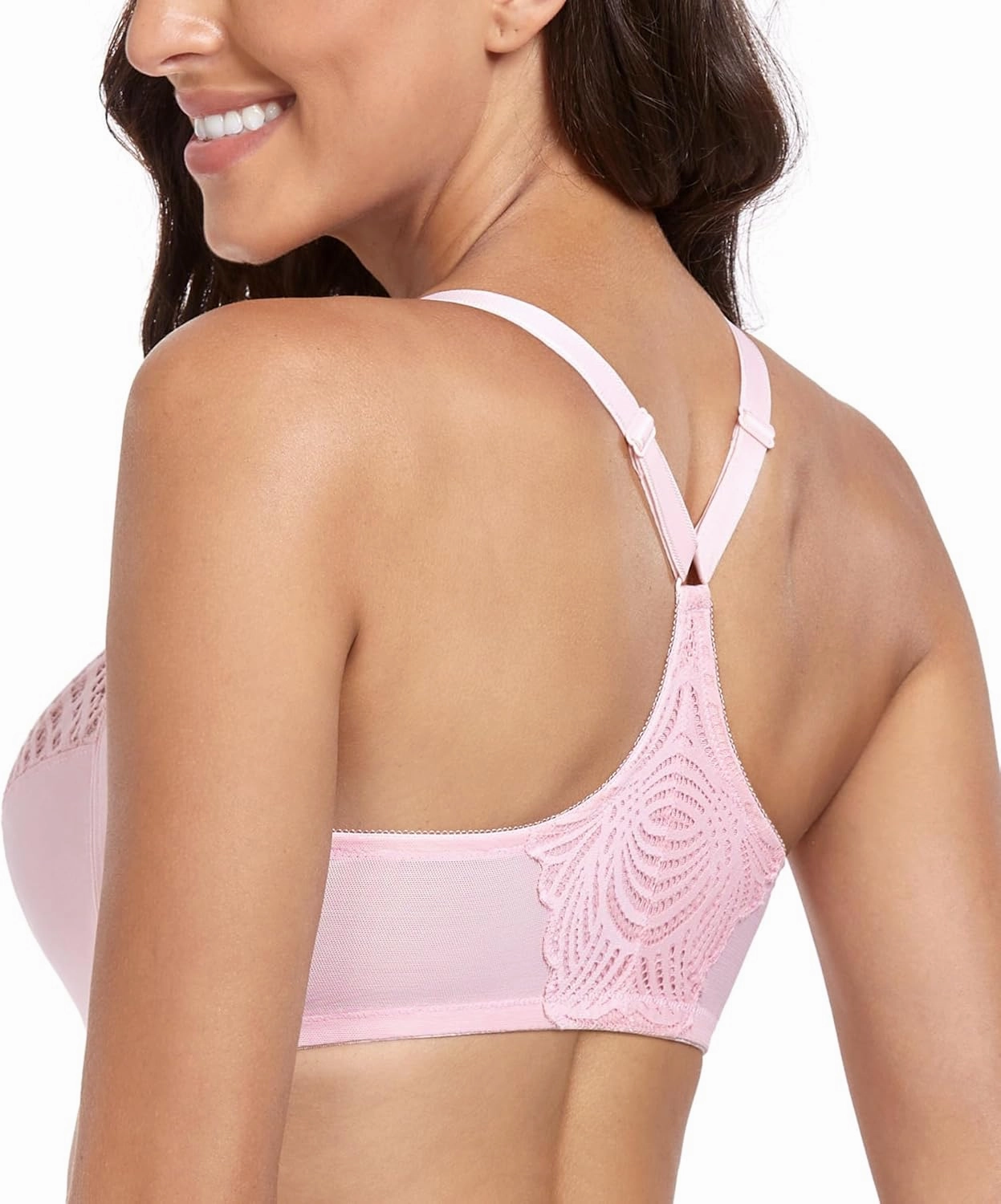 Lemorosy Women’s Full Figure Plus Size Unpadded Front Closure Lace Racerback Underwire Everyday Bra