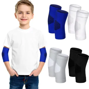 Lenwen 4 Pairs Kids Elbow Guard Baseball Brace Compression Arm Elbow Sleeve Knit Guard Gym Protectors for Boys Teen Children Girls Basketball Tennis Cycling Weight Lifting Sports