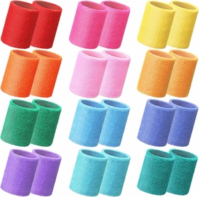 Lenwen 24 Pcs 4 Inch Wrist Sweatbands Sports Wristband for Men Women Cotton Elastic Thick Wrist Bands Gymnastics Wristbands for Grips, Tennis, Basketball, Running, Gym, Working Out