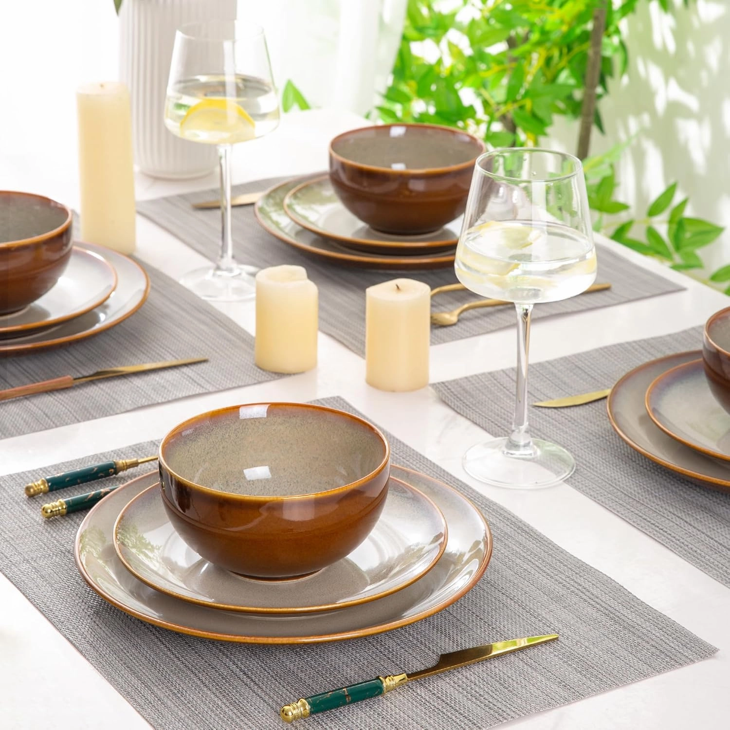 LERATIO Ceramic Dinnerware Sets for 4, Coupe Plates and Bowls Sets,Highly Chip and Crack Resistant | Dishwasher & Microwave & Oven Safe Dishes set,Reactive Glaze Dinnerware- Service for 4（12pcs）