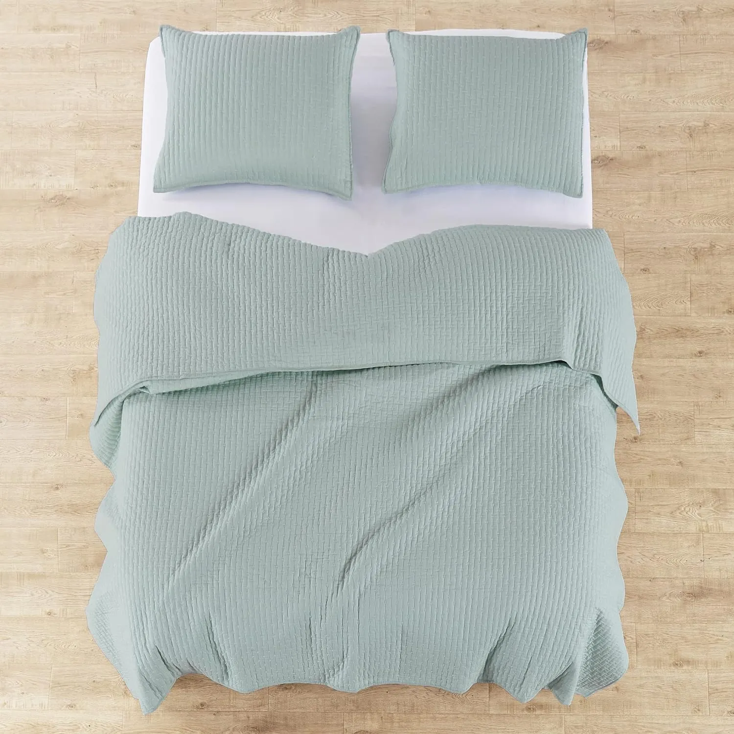 Levtex Home - Cross Stitch Blue Haze Quilt Set - 100% Cotton - King/Cal King Quilt (106x92in.)   2 King Shams (36x20in.) - Reversible - Cotton Fabric
