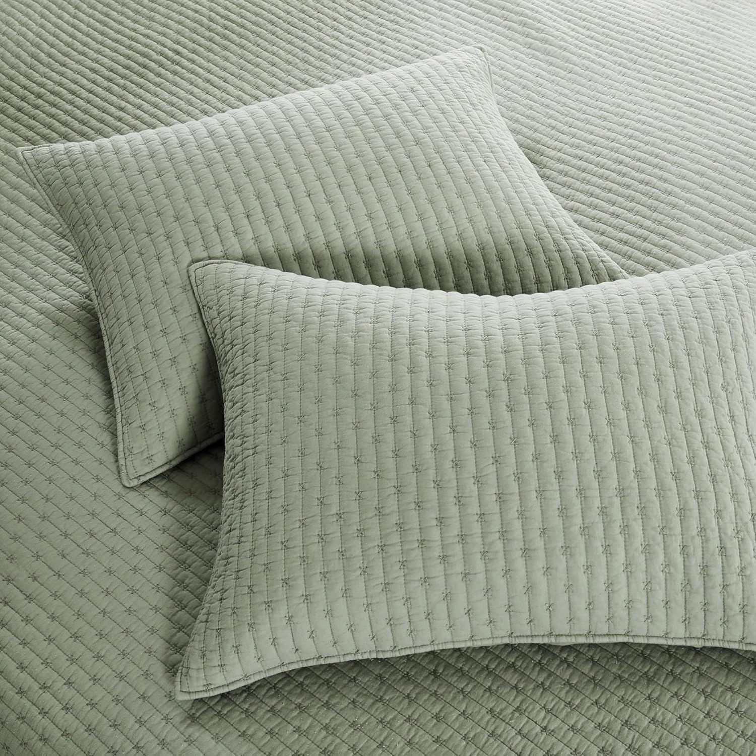 Levtex Home - Cross Stitch Desert Sage Quilt Set - 100% Cotton - King/Cal King Quilt (106x92in.)   2 King Shams (36x20in.) - Reversible - Cotton Fabric