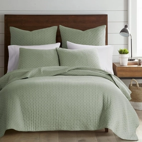 Levtex Home - Cross Stitch Desert Sage Quilt Set - 100% Cotton - King/Cal King Quilt (106x92in.)   2 King Shams (36x20in.) - Reversible - Cotton Fabric